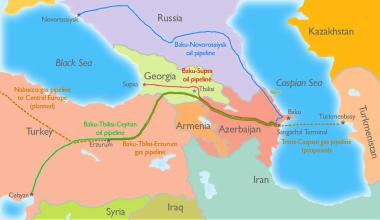 En vert le pipeline Baku-Tbilisi-Ceyhan